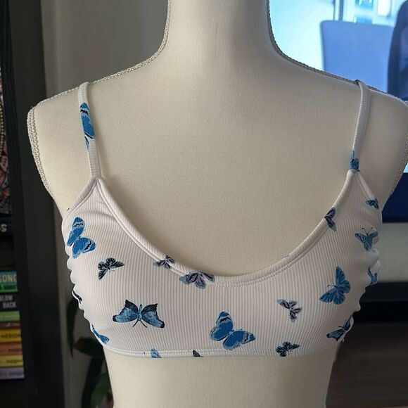 Xhilaration Size medium white and blue butterfly print bikini top - Picture 1 of 5